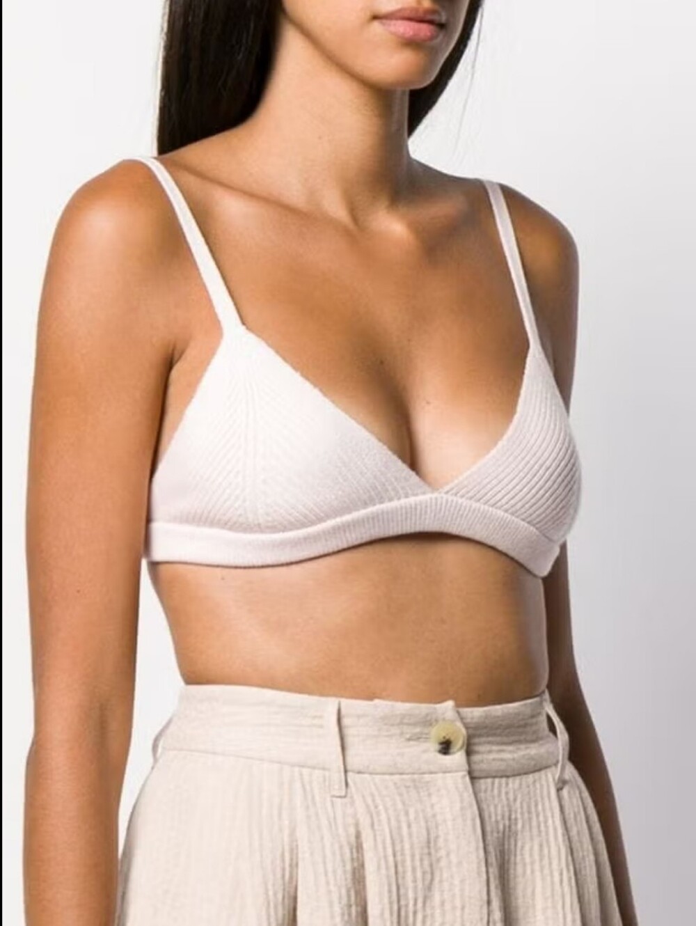 Mara Hoffman Cream Ribbed Triangle Bralette